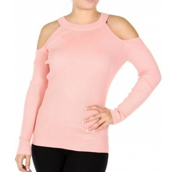 NWT Cold Shoulder Top Cotton Blend Lightweight Ribbed Knit Sweater - Picture 1 of 3